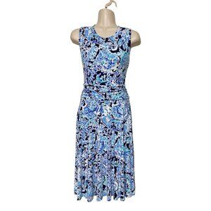 Cynthia Rowley Stretchy Fabric Sleeveless Blue & White Abstract Print Midi Dress